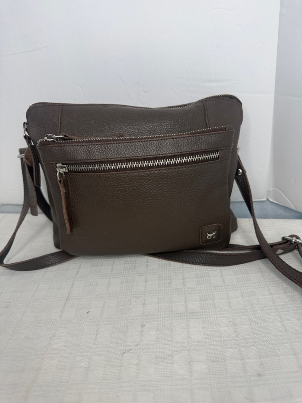 Wise Owl Accessories Small Soft Pebbled Real Leather Crossbody in Olive Nappa